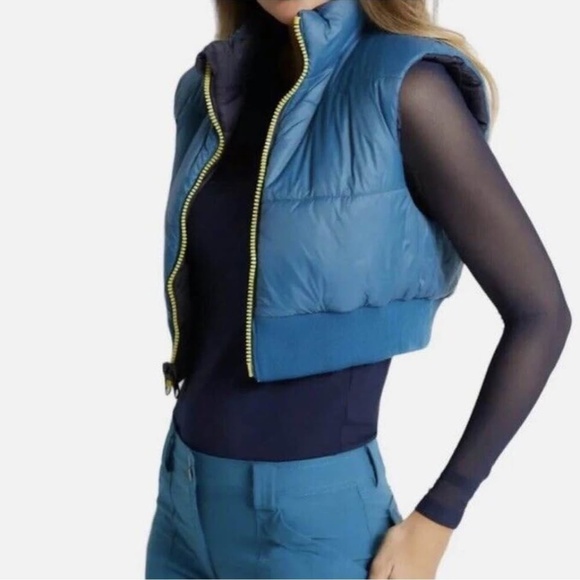Anatomie Vest Lennon Cropped Puffer Peacock Navy Zipper Reversible Size M - Picture 1 of 10
